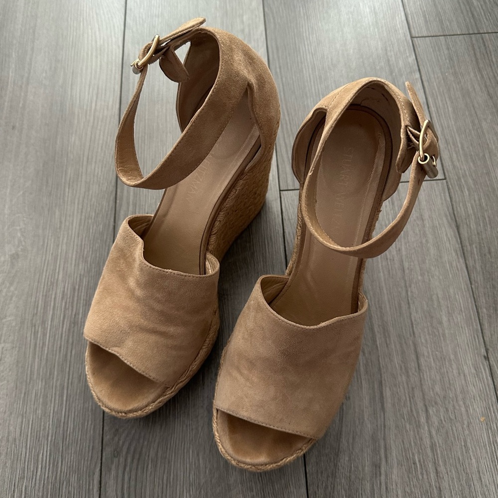 Stuart Weitzman Taupe Suede Espadrille Wedges (EU 40)